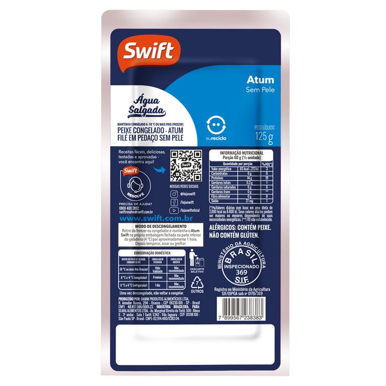 ATUM SEM PELE PORCIONADO SWIFT 125G